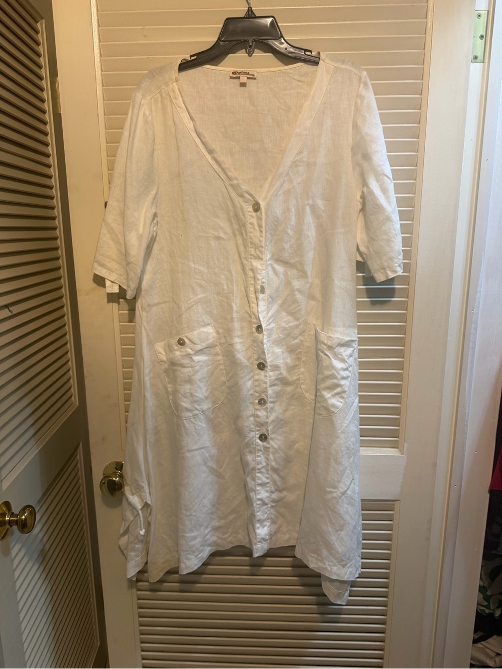 Lightweight White Button-Front Linen Dress